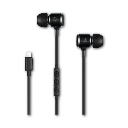 Volkano Jonagold Series Stereo Earphones with Built-In Mic, 4 ft Cord, Black/Silver VK-1001-BK
